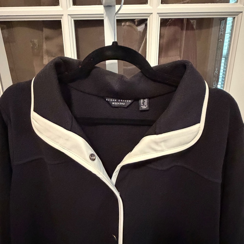 Susan‎ Graver Weekend Black White Trim Button Cardigan Sweater Women's 1xl QVC
